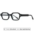 Stijlvolle glanzend zwarte polygoon bril met professionele blauw licht filter lenzen - C7 Glanzend Zwart Frame Blauw Licht Filter Lenzen