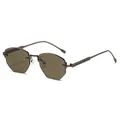 Elegant rimless polygon cut sunglasses with premium bronze metal frame and UV protection - C2 Bronze Frame Tea Lens