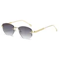 Rimless polygon diamond-cut sunglasses with gold metal temples and gradient grey lenses - C3 Gold Frame Gradient Gray Lens
