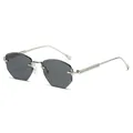 Stylish rimless polygon sunglasses featuring silver metal frame and grey tinted lenses - C4 Silver Frame Black Gray Lens
