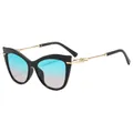 Lunettes de soleil chat tendance avec verres dégradés et branches dorées, monture noire - Monture Noire / Verres Bleu-Rose