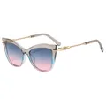 Lunettes de soleil œil-de-chat élégantes avec monture grise et verres dégradés bleu-rose - Monture Gris Rose Verre Gris Rose