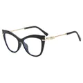 Lunettes de soleil œil de chat noires avec branches en métal doré élégantes et nœud - Monture Noire Verres Transparents