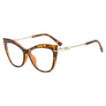 Lunettes œil de chat tendance en écaille avec branches décoratives en métal doré - Monture Écaille Verres Transparents