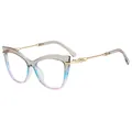 Lunettes œil-de-chat tendance avec monture dégradée et branches décoratives en métal doré - Monture Gris Rose Verres Transparents