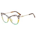 Élégantes lunettes de soleil œil de chat léopard à monture dégradée jaune-vert - Monture Léopard Vert Verres Transparents
