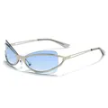 Occhiali da sole Y2K gatto in metallo con lenti sfumate blu chiaro alla moda - Montatura Argento Opaco Lente Blu Sfumata