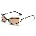Chic Y2K metal cat-eye sunglasses with brown lenses and UV protection for women - Matte Black Frame Brown Lens