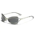 Trendy Y2K cat-eye metal sunglasses with silver frame and dark gray lenses - Matte Silver Frame Grey Lens
