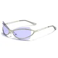 Trendy Y2K purple lens cat-eye metal sunglasses with irregular hollow frame design - Matte Silver Frame Purple Lens