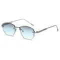 Rimless polygonal sunglasses with light blue gradient lenses and silver metal frame. - C6 Silver Frame Gray Blue Lens