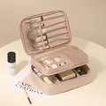 Large peach oxford cloth travel makeup bag with multiple layers and brush slots - Double Tier / 23x17x11cm / Wood Peach Pink