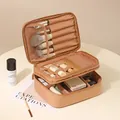Large beige Oxford cloth makeup bag for travel with double-layer storage - Double Tier / 23x17x11cm / Caramel Brown