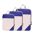 Set of three blue compression travel packing cubes with mesh panels and handles - Three-Piece Set / Sapphire Blue