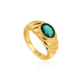 Elegant vintage 18K gold plated croissant style ring with large oval green zircon gemstone - Size 6 / Emerald