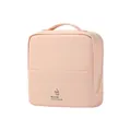 Bolsa de maquillaje de viaje rosa claro minimalista con asa superior y texto impreso - Rosa