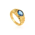 Vintage 18K gold plated fashion ring featuring an oval blue zircon in croissant style - Size 6 / Blue