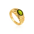 Elegant 18K gold plated ribbed ring with oval green zircon inlay in vintage style - Army Green