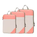 Set of three coral compression travel packing cubes with mesh windows. - Three-Piece Set / Pink
