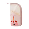 Portable pink cartoon makeup brush storage bag with cute cake print and transparent pocket. - Transparent Style / Pink (Fun Cake)