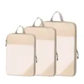 Set of 3 beige compression packing cubes for travel organization and luggage storage - Three-Piece Set / Beige