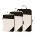 Set of three black and white compression travel storage bags with diamond mesh design for luggage - Three-Piece Set / Black