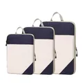 Compression travel storage bag set with navy diamond pattern and breathable mesh window - Three-Piece Set / Navy Blue