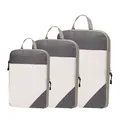 Premium grey diamond grid travel compression packing cubes set with mesh windows - Three-Piece Set / Gray