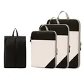 Four-piece compression travel storage bag set in black and white diamond lattice design - Four-Piece Set / Black