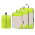 Four piece set fluorescent green compression travel packing cubes with mesh and handle - Four-Piece Set / Fluorescent Green