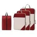 Set of 4 maroon compression travel packing cubes with mesh panels and top handles - Four-Piece Set / Red