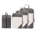 Professional grey and white compressed travel packing cubes set with diamond pattern for luggage - Four-Piece Set / Gray