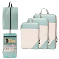 Mint green compression travel packing cube set with diamond pattern and mesh panels. - Five-Piece Set / Korean Blue
