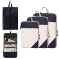Navy blue diamond pattern travel storage bag set with mesh packing cubes and toiletry bag. - Five-Piece Set / Navy Blue