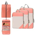 Peach pink compression travel luggage organizer set with hanging toiletry bag - Five-Piece Set / Pink