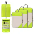 Neon yellow compression travel packing cubes set including toiletry bag and shoe bag - Five-Piece Set / Fluorescent Green