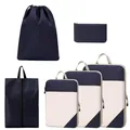 Navy blue compression packing cubes set with diamond pattern and mesh windows for travel - 6-Piece Set / Navy Blue