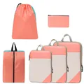 Peach coral diamond lattice compression packing cube set for organized travel luggage - 6-Piece Set / Pink