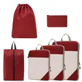 Compressed diamond grid travel storage organizer set in wine red and white color - 6-Piece Set / Red