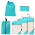 Cyan 6-piece travel packing cubes set with mesh panels for neat luggage organization. - 6-Piece Set / Blue
