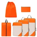 Vibrant orange and white compression travel packing cubes set with diamond texture - 6-Piece Set / Orange