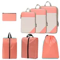 Comprehensive 6-piece coral pink travel packing cubes set with rhombic pattern and breathable mesh - 7-piece Set / Pink