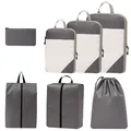 Seven-piece set of grey diamond ripstop compression packing cubes for travel luggage - 7-piece Set / Gray