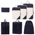 Set of navy blue diamond pattern compression packing cubes for travel organization - 7-piece Set / Navy Blue