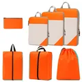 8-piece set of orange and white travel packing cubes with mesh and zippers - 7-piece Set / Orange