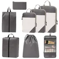 8-piece gray compression travel packing cubes set with diamond lattice pattern - 8-Piece Set / Gray