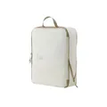 Cubo da viaggio bianco minimalista con maniglia marrone e chiusura lampo robusta - Borsa a Compressione Grande / Grande Archiviazione