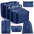 7-delige donkerblauwe koffer-organizer set met handige inpak-cubes en extra waszakken - Digitale Opslag Stijl (8-Delige Set) / 8-delige Set / Marineblauw