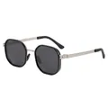 Retro polarized sunglasses for men with silver metal frames and dark polygonal lenses - C2 Black Silver Frame Grey Lens