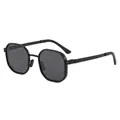 Stylish black polarized geometric sunglasses for men featuring a retro octagonal frame design - C1 Black Frame Black Grey Lens